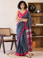 Thumbnail for NOZ2TOZ Women's Cotton Charcoal Grey Printed Ready to Wear With Blouse Piece - Distacart
