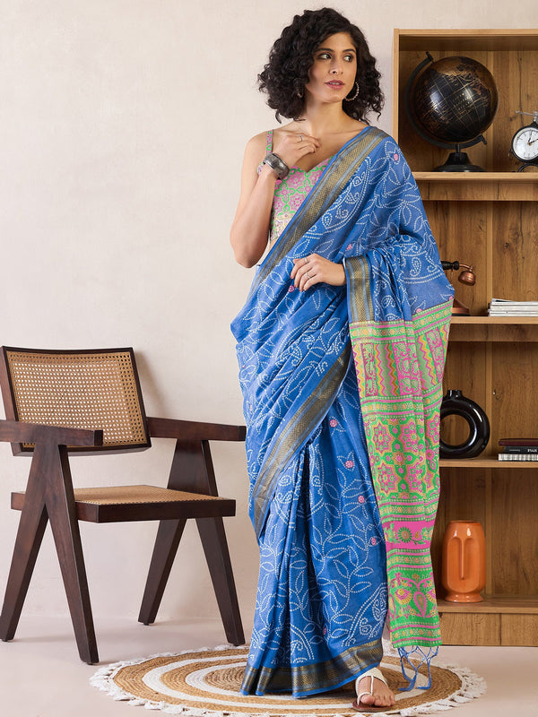 NOZ2TOZ Women's Cotton Blue Printed Ready to Wear With Blouse Piece - Distacart
