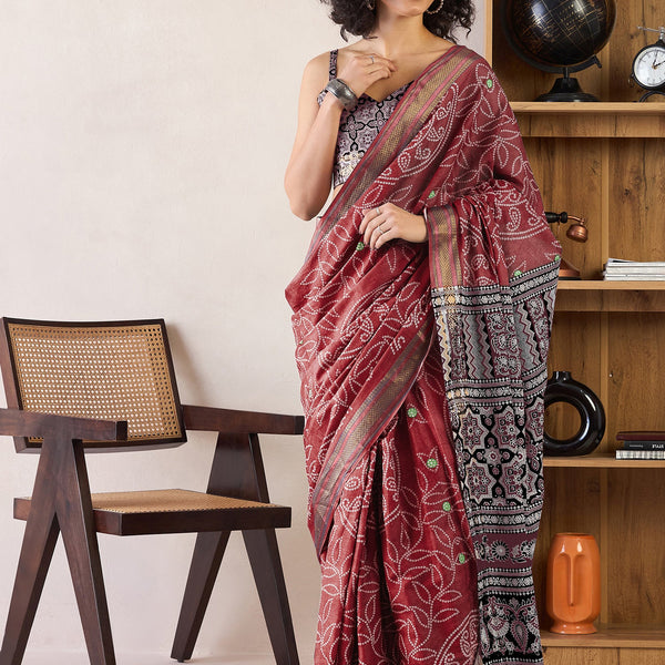 NOZ2TOZ Women's Cotton Brown Printed Ready to Wear With Blouse Piece - Distacart