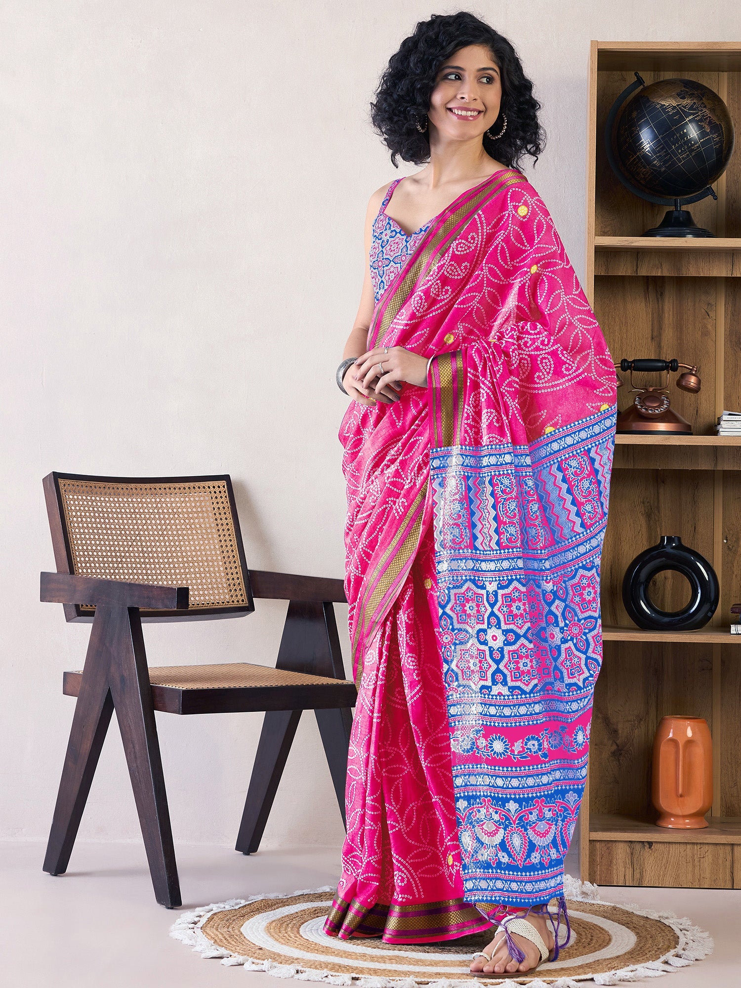NOZ2TOZ Women's Cotton Pink Printed Ready to Wear With Blouse Piece - Distacart