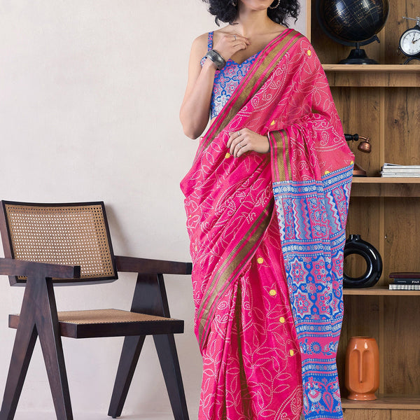 NOZ2TOZ Women's Cotton Pink Printed Ready to Wear With Blouse Piece - Distacart