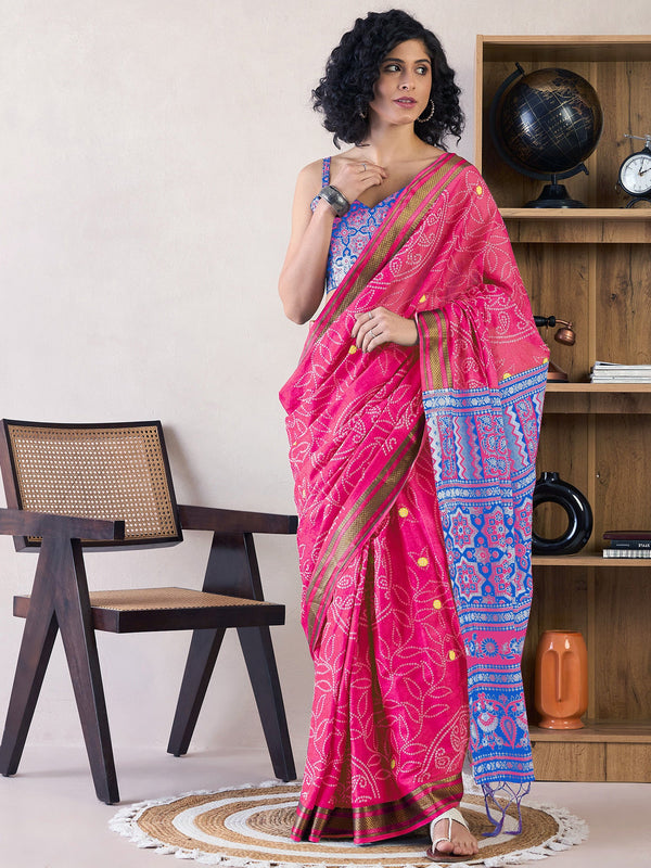 NOZ2TOZ Women's Cotton Pink Printed Ready to Wear With Blouse Piece - Distacart