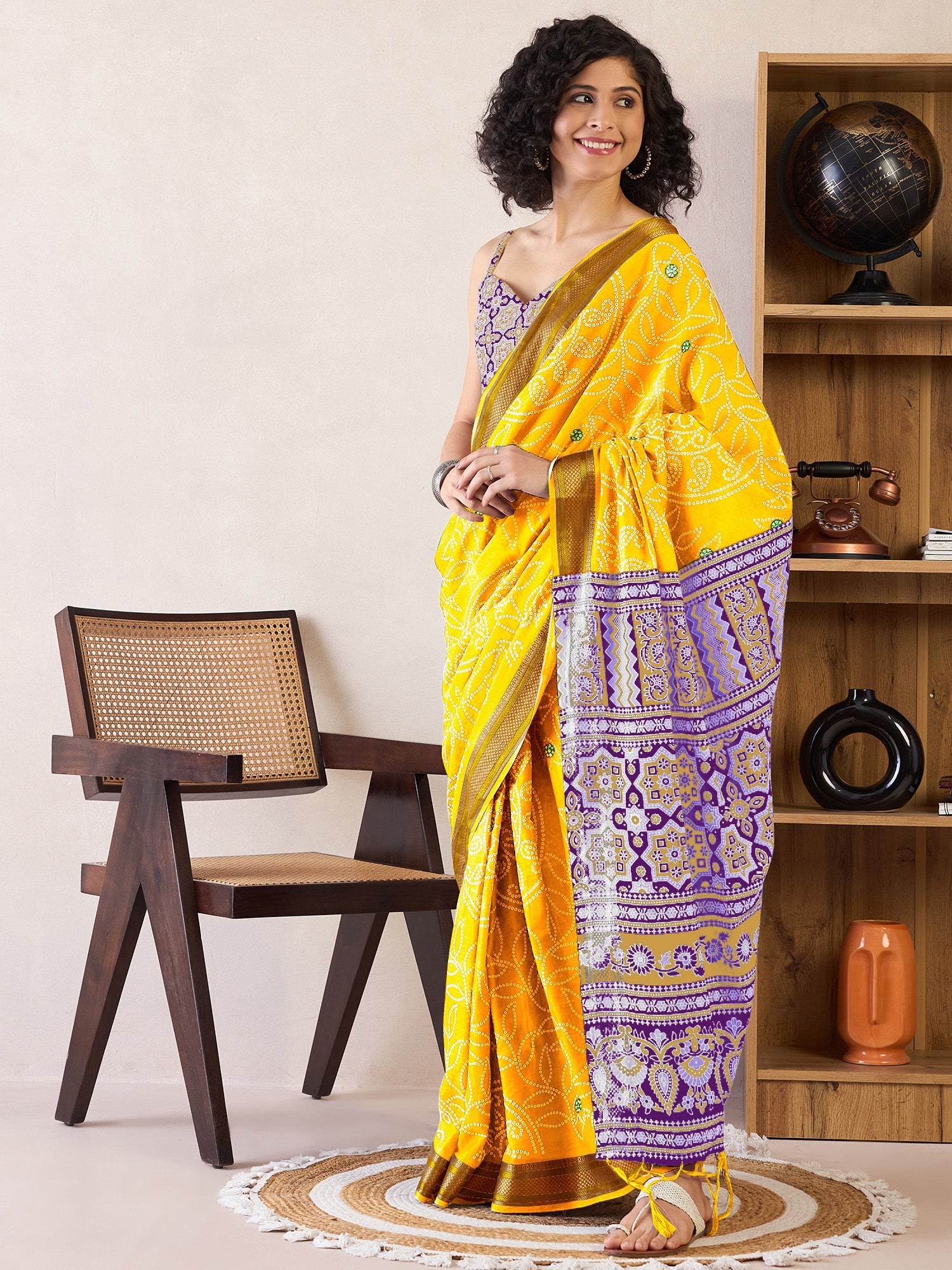 NOZ2TOZ Women's Cotton Yellow Printed Ready to Wear With Blouse Piece - Distacart