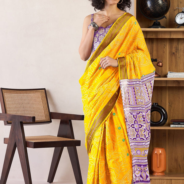 NOZ2TOZ Women's Cotton Yellow Printed Ready to Wear With Blouse Piece - Distacart