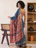 Thumbnail for NOZ2TOZ Women's Cotton Navy Blue Printed Ready to Wear With Blouse Piece - Distacart