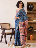 Thumbnail for NOZ2TOZ Women's Cotton Navy Blue Printed Ready to Wear With Blouse Piece - Distacart