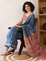 Thumbnail for NOZ2TOZ Women's Cotton Navy Blue Printed Ready to Wear With Blouse Piece - Distacart