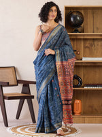 Thumbnail for NOZ2TOZ Women's Cotton Navy Blue Printed Ready to Wear With Blouse Piece - Distacart