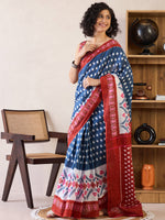 Thumbnail for NOZ2TOZ Women's Cotton Navy Blue Printed Ready to Wear With Blouse Piece - Distacart