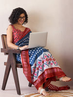 Thumbnail for NOZ2TOZ Women's Cotton Navy Blue Printed Ready to Wear With Blouse Piece - Distacart