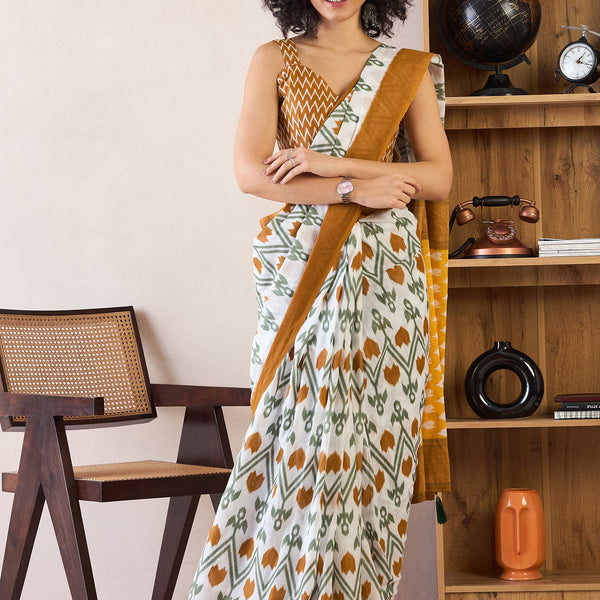 NOZ2TOZ Women's Cotton White Printed Ready to Wear With Blouse Piece - Distacart