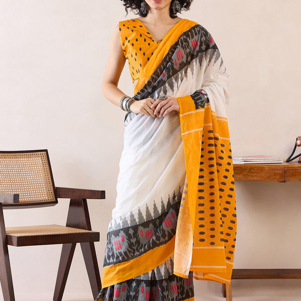 NOZ2TOZ Women's Cotton White Printed Ready to Wear With Blouse Piece - Distacart