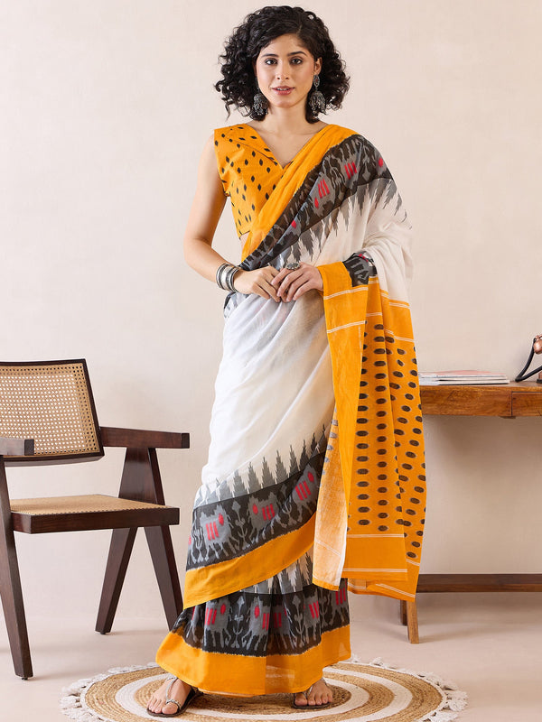 NOZ2TOZ Women's Cotton White Printed Ready to Wear With Blouse Piece - Distacart