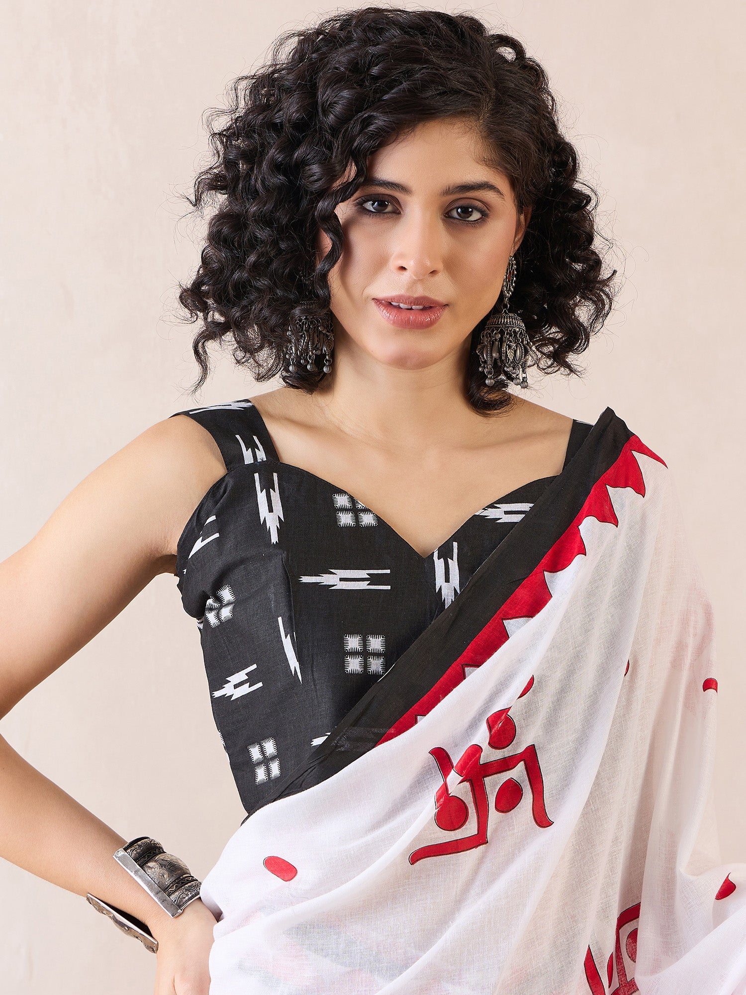 NOZ2TOZ Women's Cotton White Printed Ready to Wear With Blouse Piece - Distacart