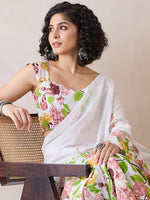 Thumbnail for NOZ2TOZ Women's Cotton White Printed Ready to Wear With Blouse Piece - Distacart