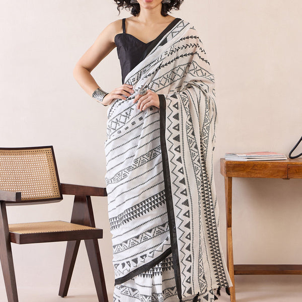 NOZ2TOZ Women's Cotton White Printed Ready to Wear With Blouse Piece - Distacart