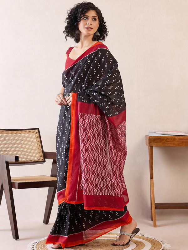 NOZ2TOZ Women's Cotton Black Printed Ready to Wear With Blouse Piece - Distacart