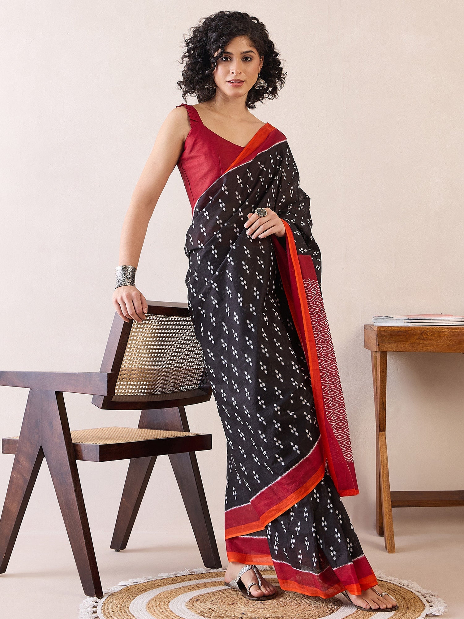 NOZ2TOZ Women's Cotton Black Printed Ready to Wear With Blouse Piece - Distacart
