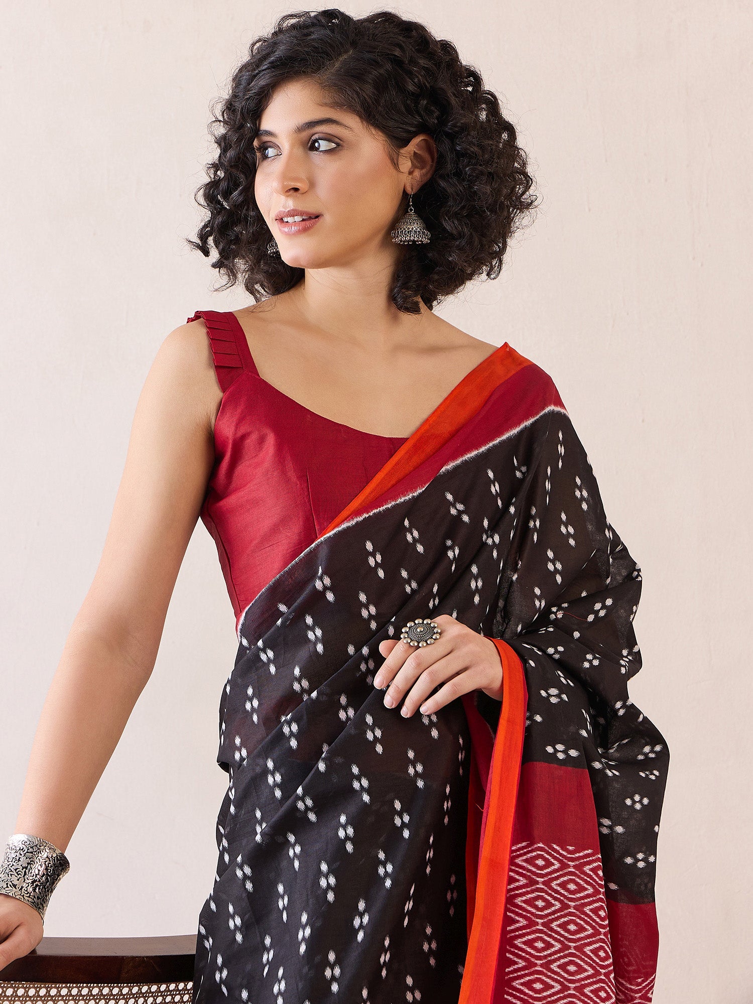 NOZ2TOZ Women's Cotton Black Printed Ready to Wear With Blouse Piece - Distacart