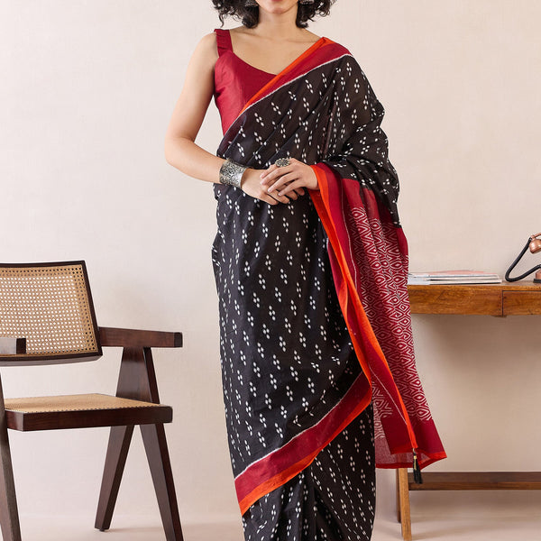 NOZ2TOZ Women's Cotton Black Printed Ready to Wear With Blouse Piece - Distacart