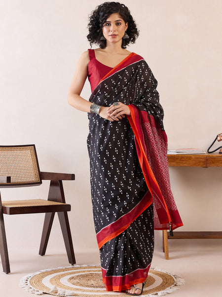 NOZ2TOZ Women's Cotton Black Printed Ready to Wear With Blouse Piece - Distacart