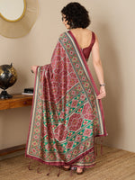 Thumbnail for NOZ2TOZ Women's Silk Blend Brown Printed Ready to Wear With Blouse Piece - Distacart