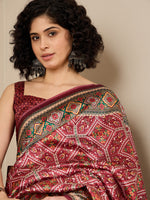 Thumbnail for NOZ2TOZ Women's Silk Blend Brown Printed Ready to Wear With Blouse Piece - Distacart