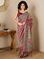 Thumbnail for NOZ2TOZ Women's Silk Blend Brown Printed Ready to Wear With Blouse Piece - Distacart