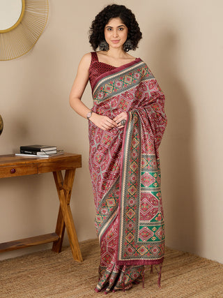 NOZ2TOZ Women's Silk Blend Brown Printed Ready to Wear With Blouse Piece - Distacart