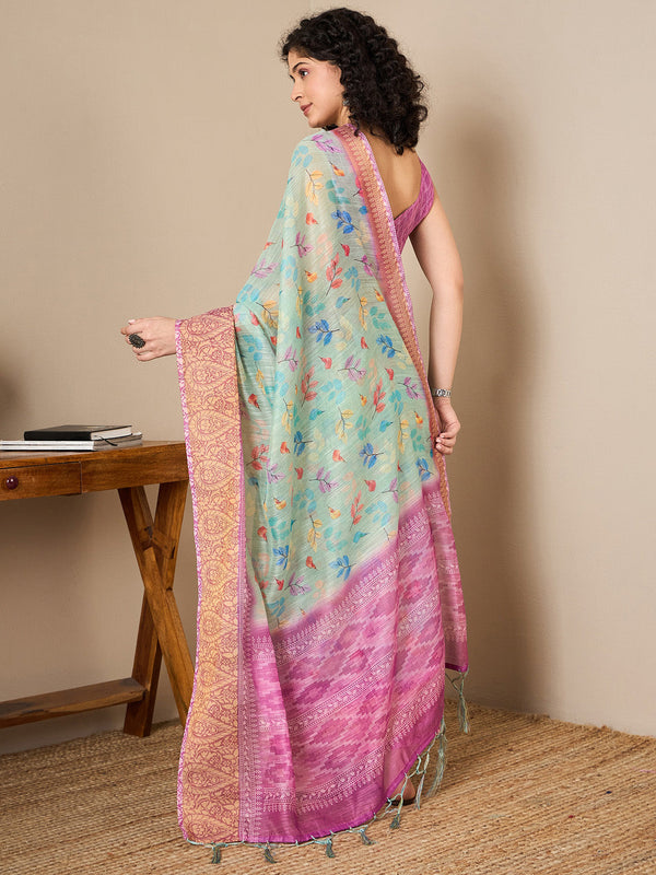 NOZ2TOZ Women's Soft Silk Mauve Printed Ready to Wear With Blouse Piece - Distacart