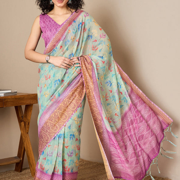 NOZ2TOZ Women's Soft Silk Mauve Printed Ready to Wear With Blouse Piece - Distacart