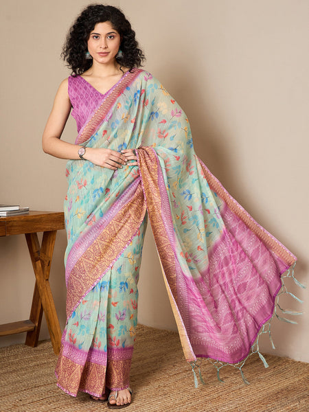 NOZ2TOZ Women's Soft Silk Mauve Printed Ready to Wear With Blouse Piece - Distacart