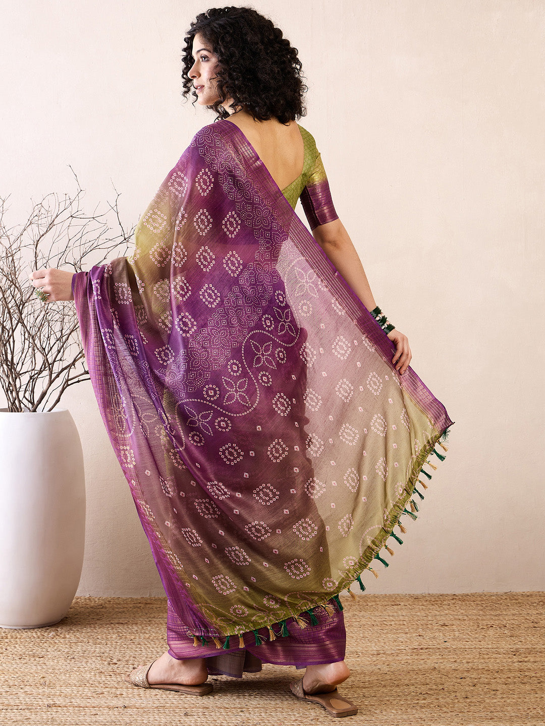 NOZ2TOZ Women's Linen Purple Printed Ready to Wear With Blouse Piece - Distacart