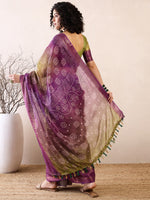 Thumbnail for NOZ2TOZ Women's Linen Purple Printed Ready to Wear With Blouse Piece - Distacart