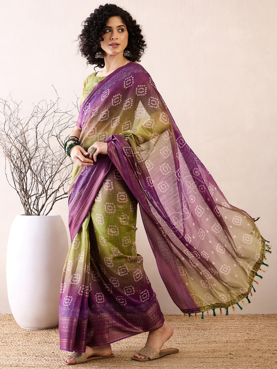 NOZ2TOZ Women's Linen Purple Printed Ready to Wear With Blouse Piece - Distacart
