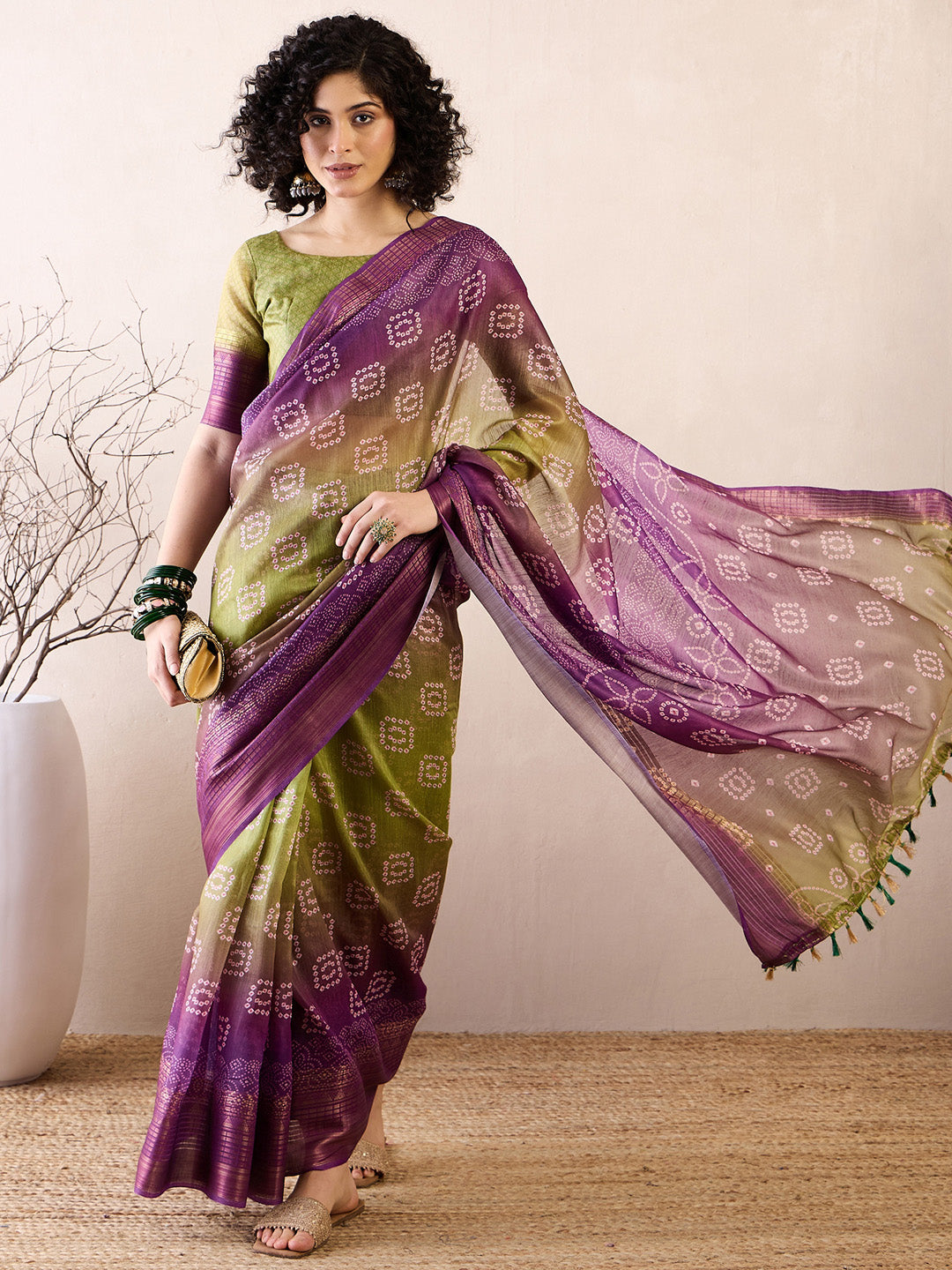 NOZ2TOZ Women's Linen Purple Printed Ready to Wear With Blouse Piece - Distacart