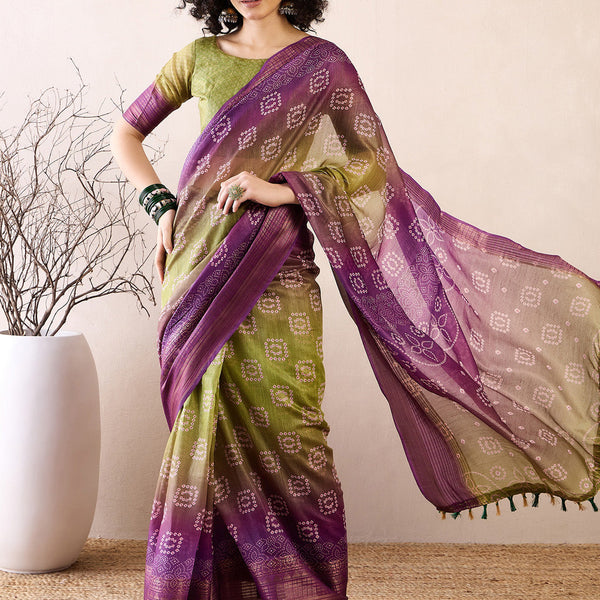 NOZ2TOZ Women's Linen Purple Printed Ready to Wear With Blouse Piece - Distacart