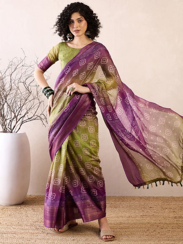 NOZ2TOZ Women's Linen Purple Printed Ready to Wear With Blouse Piece - Distacart