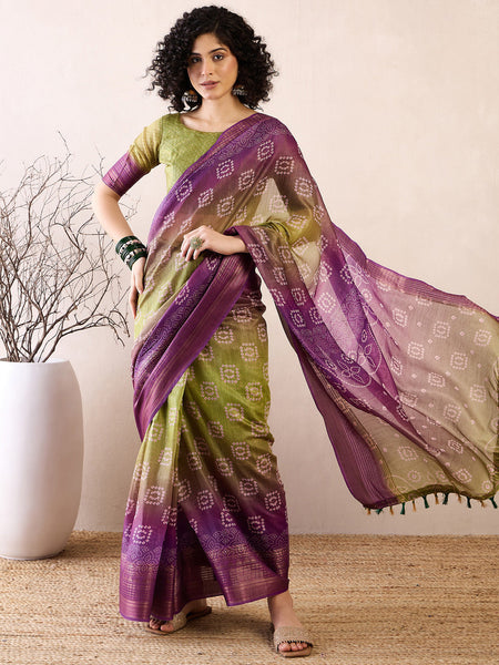 NOZ2TOZ Women's Linen Purple Printed Ready to Wear With Blouse Piece - Distacart