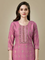 Thumbnail for Jyoti Fashion Women's Purple Rayon Embroidered Kurta Pant Set - Distacart