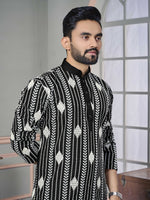 Thumbnail for Black Men Kurta Set Embroidered with Sequins Work by Infinity Export - Distacart