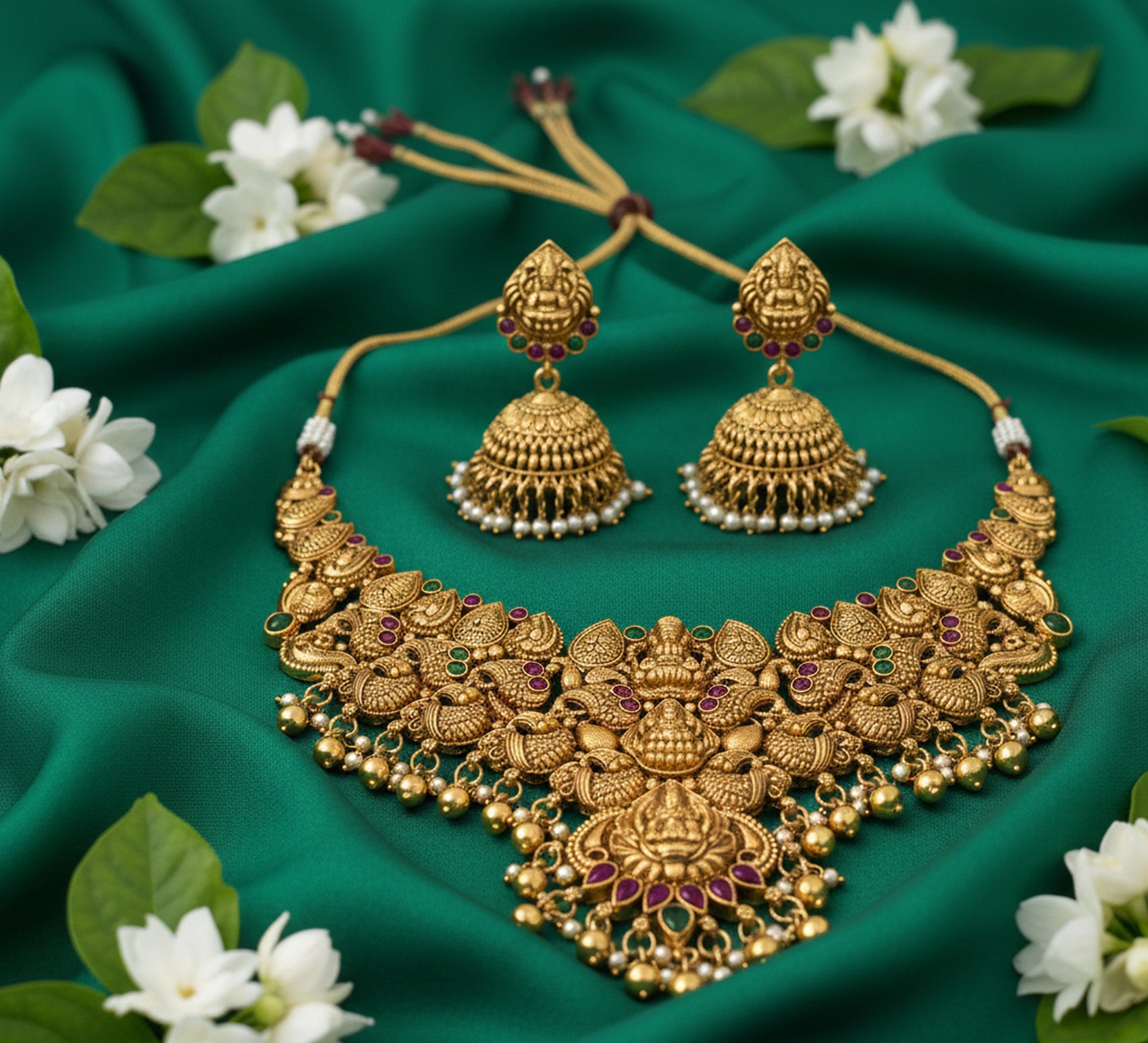 Jewel City Traditional Handcrafted Gold-Plated Temple Necklace Set - Distacart