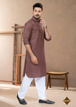 Thumbnail for Joban Fashion Men's Light Brown Heavy Cotton Plain Kurta Pyjama set - Distacart