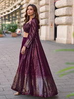 Thumbnail for Aarshi Fashions Purple Heavy Georgette Full Stitched Indowestern Crop Top, palazzo & Shrug Set - Distacart