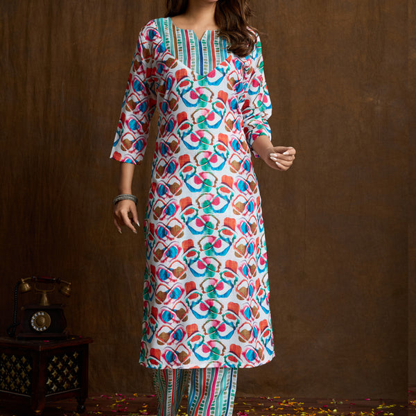 Prazu Fashion Multi Color Printed Cotton Blend Kurta Pant Set - Distacart