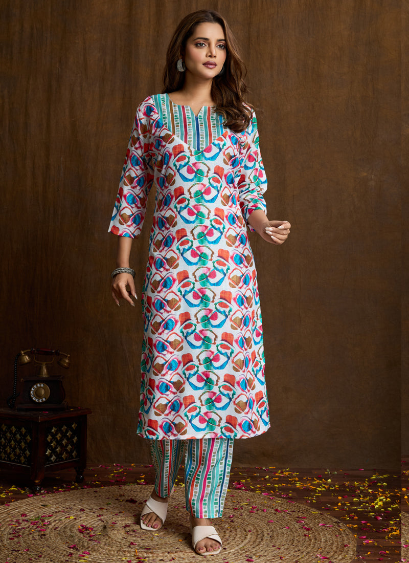 Prazu Fashion Multi Color Printed Cotton Blend Kurta Pant Set - Distacart