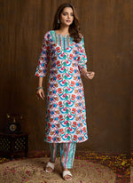 Thumbnail for Prazu Fashion Multi Color Printed Cotton Blend Kurta Pant Set - Distacart