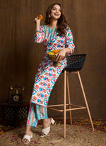 Thumbnail for Prazu Fashion Multi Color Printed Cotton Blend Kurta Pant Set - Distacart