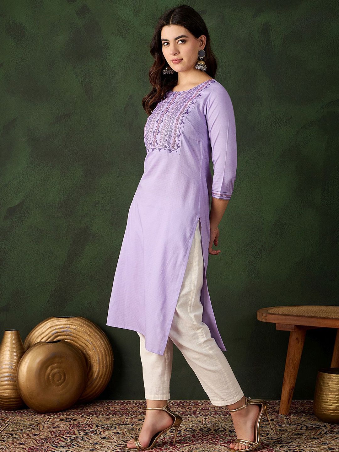 Sangria Embroidered Pure Cotton Straight Kurta