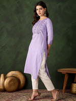Thumbnail for Sangria Embroidered Pure Cotton Straight Kurta